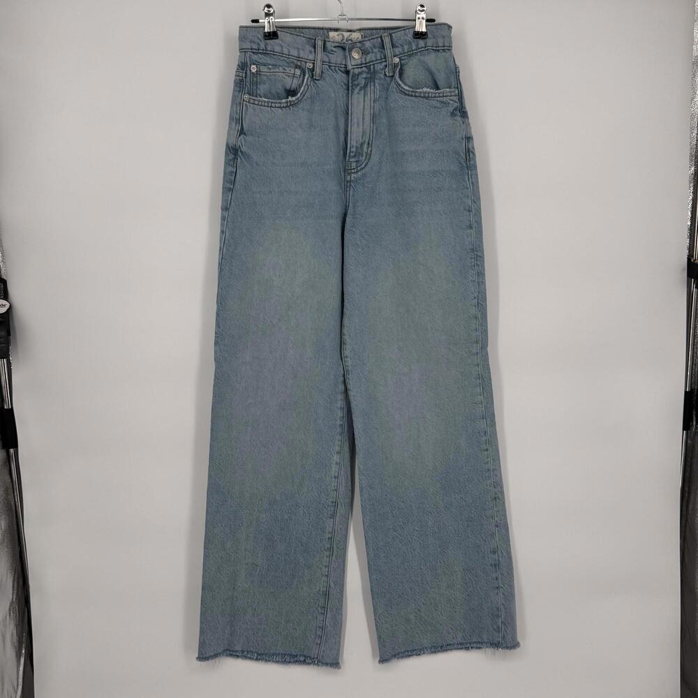 We The Free Jeans Womens 26 Light Wash High Rise Relaxed Wide Leg Raw Hem Denim
